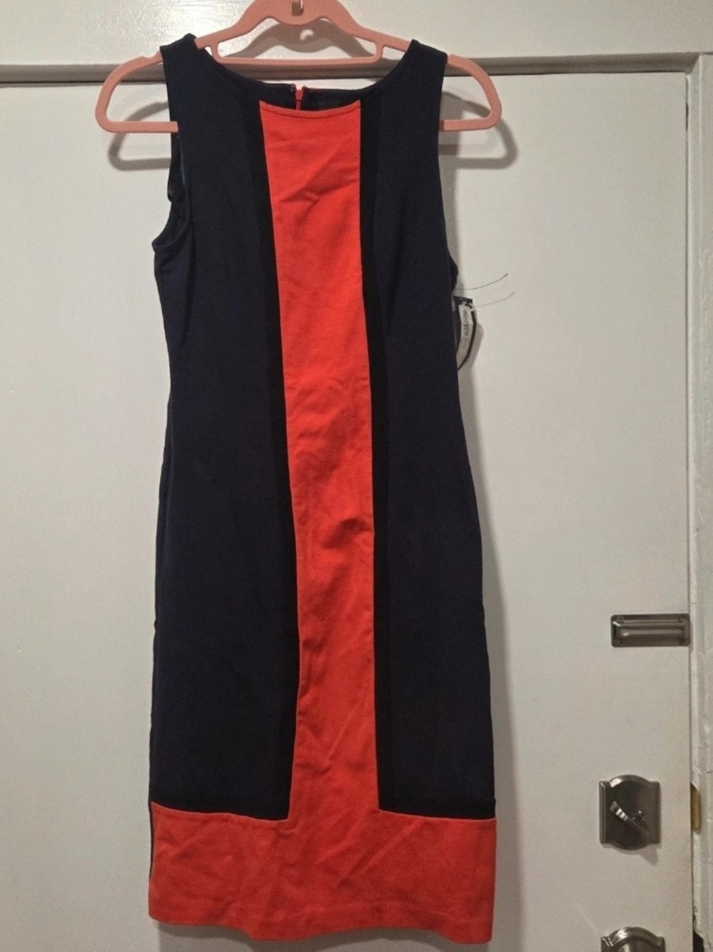 Worthington Navy and Orange Colorblock Midi Sheath Dress